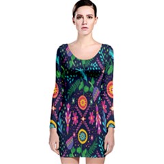 Pattern Nature Design Long Sleeve Velvet Bodycon Dress by artworkshop