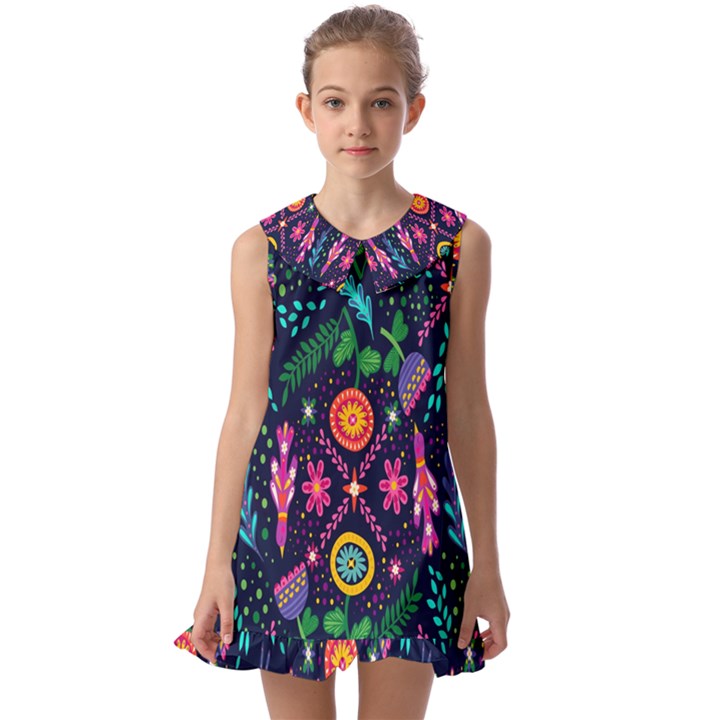 Pattern Nature Design Kids  Pilgrim Collar Ruffle Hem Dress