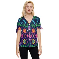 Pattern Nature Design Bow Sleeve Button Up Top by artworkshop