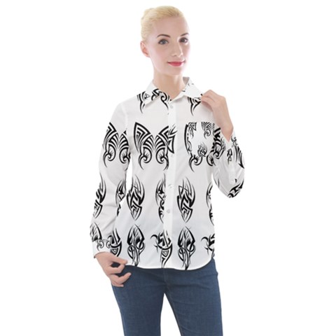 Tattoo Pattern Coin Purse Women s Long Sleeve Pocket Shirt by artworkshop