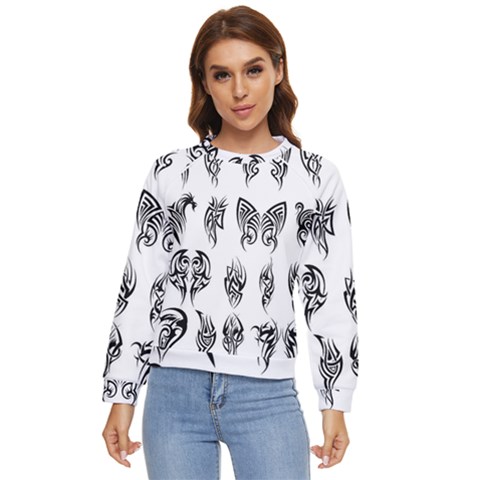 Tattoo Pattern Coin Purse Women s Long Sleeve Raglan Tee by artworkshop