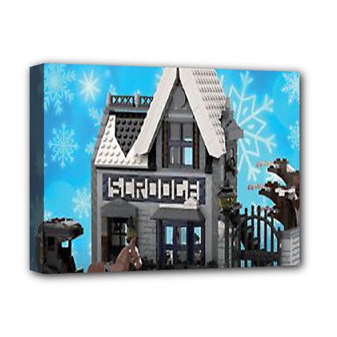 Winter Village Snow Brick Buildings Deluxe Canvas 16  X 12  (stretched)  by artworkshop