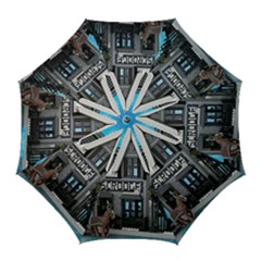 Winter Village Snow Brick Buildings Golf Umbrellas by artworkshop