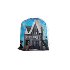 Winter Village Snow Brick Buildings Drawstring Pouch (small) by artworkshop