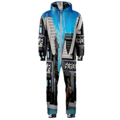 Winter Village Snow Brick Buildings Hooded Jumpsuit (men) by artworkshop