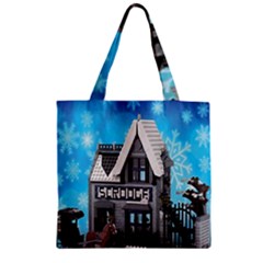 Winter Village Snow Brick Buildings Zipper Grocery Tote Bag by artworkshop