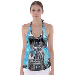 Winter Village Snow Brick Buildings Babydoll Tankini Top by artworkshop