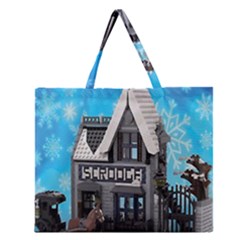 Winter Village Snow Brick Buildings Zipper Large Tote Bag by artworkshop