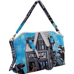 Winter Village Snow Brick Buildings Canvas Crossbody Bag by artworkshop