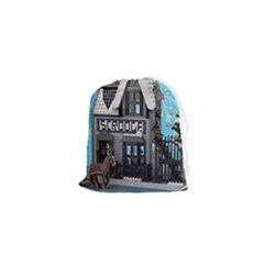 Winter Village Snow Brick Buildings Drawstring Pouch (xs) by artworkshop