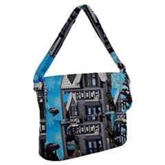 Winter Village Snow Brick Buildings Buckle Messenger Bag by artworkshop