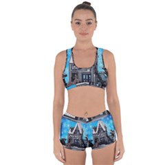 Winter Village Snow Brick Buildings Racerback Boyleg Bikini Set by artworkshop