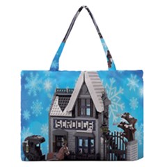 Winter Village Snow Brick Buildings Zipper Medium Tote Bag by artworkshop