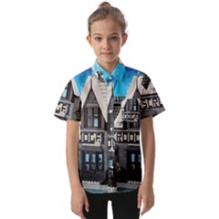 Winter Village Snow Brick Buildings Kids  Short Sleeve Shirt by artworkshop