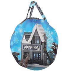 Winter Village Snow Brick Buildings Giant Round Zipper Tote by artworkshop