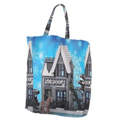 Winter Village Snow Brick Buildings Giant Grocery Tote by artworkshop