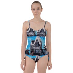 Winter Village Snow Brick Buildings Sweetheart Tankini Set by artworkshop