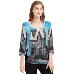 Winter Village Snow Brick Buildings Chiffon Quarter Sleeve Blouse by artworkshop