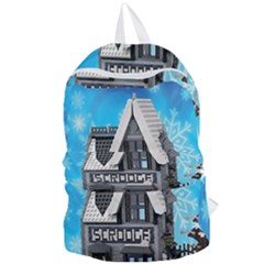 Winter Village Snow Brick Buildings Foldable Lightweight Backpack by artworkshop