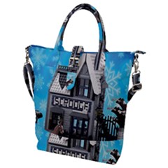 Winter Village Snow Brick Buildings Buckle Top Tote Bag by artworkshop