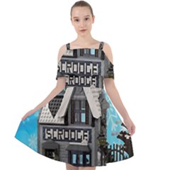 Winter Village Snow Brick Buildings Cut Out Shoulders Chiffon Dress by artworkshop