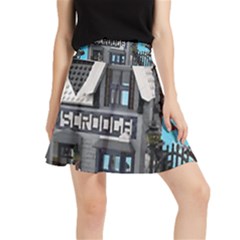 Winter Village Snow Brick Buildings Waistband Skirt by artworkshop