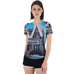 Winter Village Snow Brick Buildings Back Cut Out Sport Tee by artworkshop