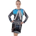 Winter Village Snow Brick Buildings Long Sleeve Hoodie Dress View1