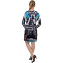 Winter Village Snow Brick Buildings Long Sleeve Hoodie Dress View2