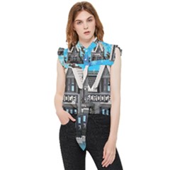 Winter Village Snow Brick Buildings Frill Detail Shirt by artworkshop