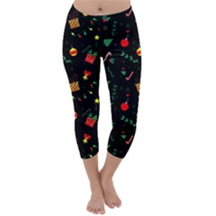 Christmas Pattern Texture Colorful Wallpaper Capri Winter Leggings  by Ravend