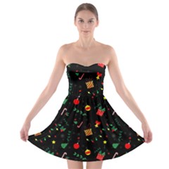 Christmas Pattern Texture Colorful Wallpaper Strapless Bra Top Dress by Ravend