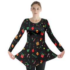 Christmas Pattern Texture Colorful Wallpaper Long Sleeve Tunic  by Ravend