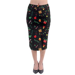 Christmas Pattern Texture Colorful Wallpaper Midi Pencil Skirt by Ravend