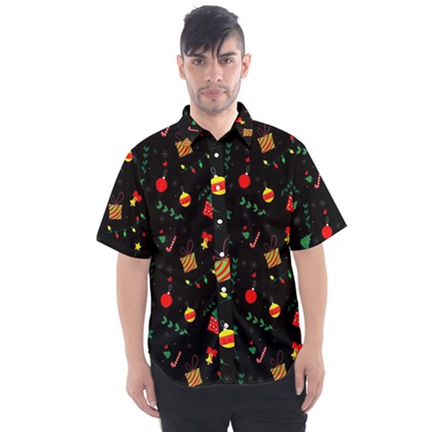 Christmas Pattern Texture Colorful Wallpaper Men s Short Sleeve Shirt by Ravend