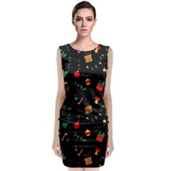 Christmas Pattern Texture Colorful Wallpaper Sleeveless Velvet Midi Dress by Ravend