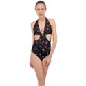 Christmas Pattern Texture Colorful Wallpaper Halter Front Plunge Swimsuit View1