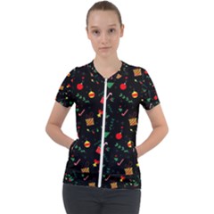 Christmas Pattern Texture Colorful Wallpaper Short Sleeve Zip Up Jacket by Ravend