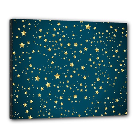 Star Golden Pattern Christmas Design White Gold Canvas 20  X 16  (stretched) by Ravend