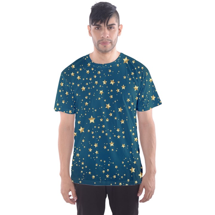 Star Golden Pattern Christmas Design White Gold Men s Sport Mesh Tee