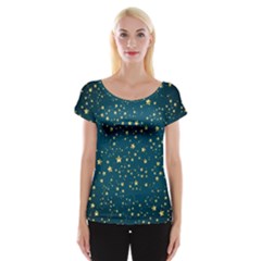 Star Golden Pattern Christmas Design White Gold Cap Sleeve Top by Ravend