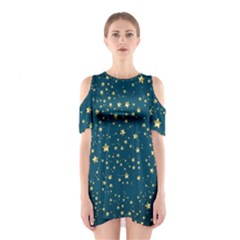 Star Golden Pattern Christmas Design White Gold Shoulder Cutout One Piece Dress by Ravend