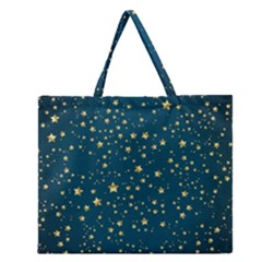 Star Golden Pattern Christmas Design White Gold Zipper Large Tote Bag by Ravend