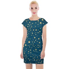 Star Golden Pattern Christmas Design White Gold Cap Sleeve Bodycon Dress by Ravend