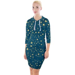 Star Golden Pattern Christmas Design White Gold Quarter Sleeve Hood Bodycon Dress by Ravend