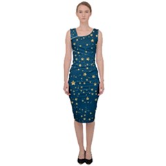 Star Golden Pattern Christmas Design White Gold Sleeveless Pencil Dress by Ravend