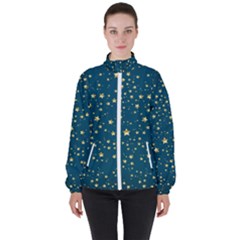 Star Golden Pattern Christmas Design White Gold Women s High Neck Windbreaker by Ravend