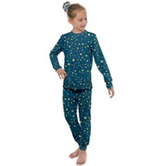 Star Golden Pattern Christmas Design White Gold Kids  Long Sleeve Set  by Ravend