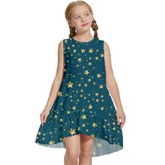 Star Golden Pattern Christmas Design White Gold Kids  Frill Swing Dress by Ravend