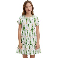 Christmas Tree Pattern Christmas Trees Kids  Puff Sleeved Dress by Ravend